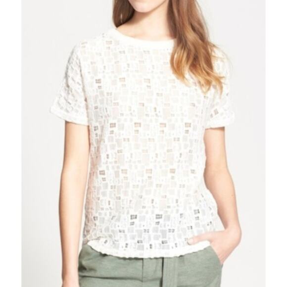VINCE White Cotton Semi-sheer Textured Pullover Short Sleeve T-Shirt XS - Picture 1 of 8